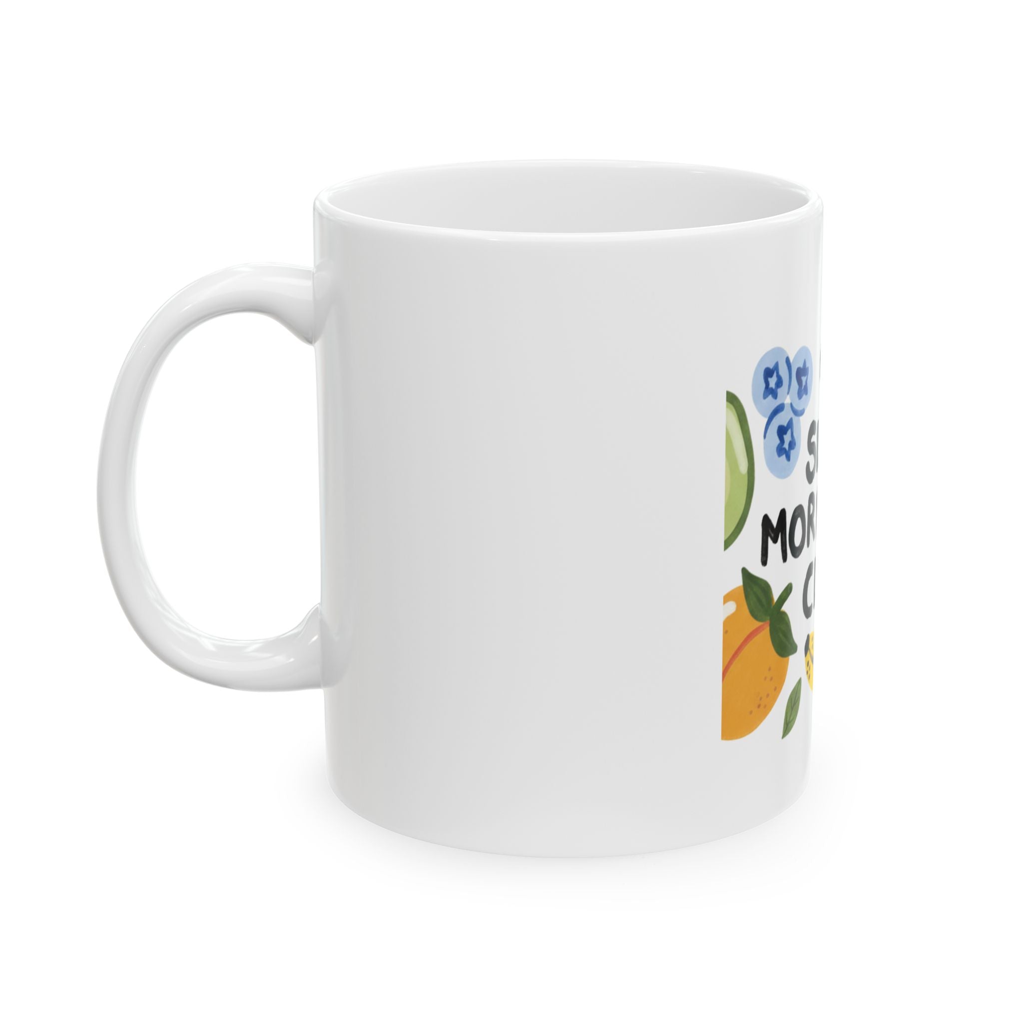 Slow Mornings Club Ceramic Mug — Cute Fruit Illustration Coffee Cup (11oz/15oz)